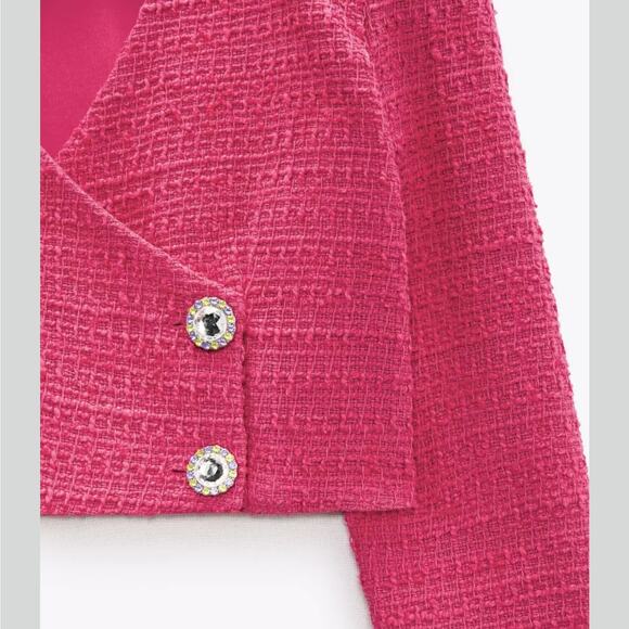 ZARA Tweed Structured Crop Blazer Size Small NWT - Picture 8 of 13